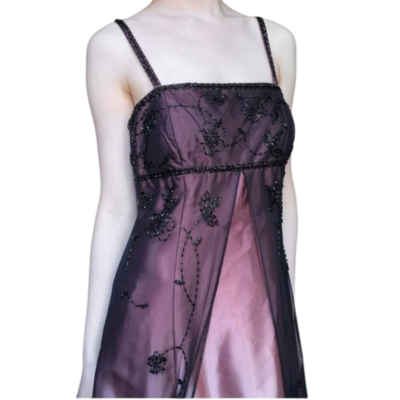 Y2k Vtg Empire Style Purple Ombre Lace/Beads Prom Evening Silky Slip Gown Sz 10 - Picture 14 of 16